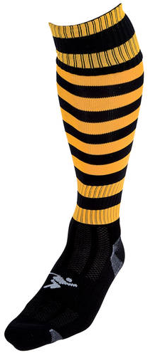 Precision Hooped Pro Football Socks Junior - Black/Amber - J12-2