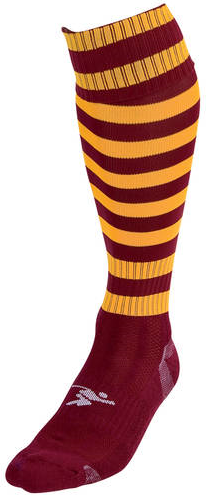 Precision Hooped Pro Football Socks Adult - Maroon/Amber - 7-11